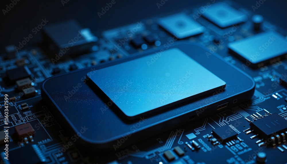 Circuit board with microprocessor in dark background Circuit board with microprocessor in dark background