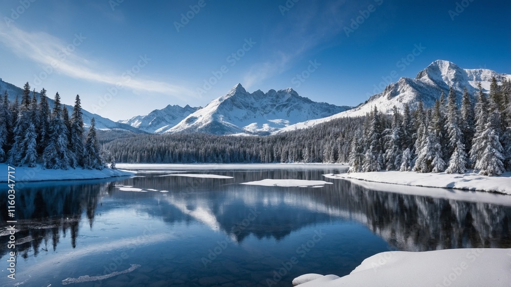 Obraz premium Frozen Lake with Mountain Reflections