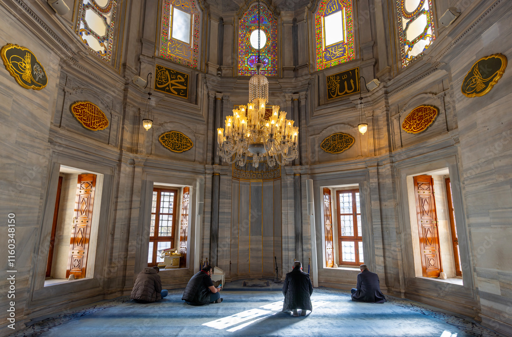 A beautiful view of the Nuruosmaniye Camii, the mosque near the Grand Bazaar in Istanbul, Turkey