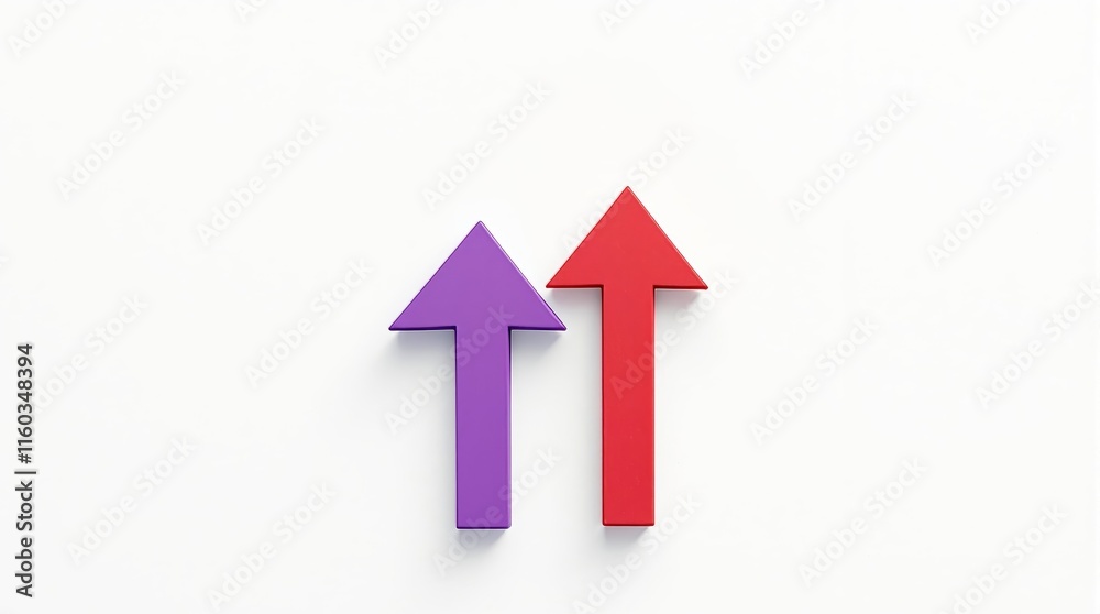 Purple and red arrows pointing upward on white background Purple and red arrows pointing upward on white background