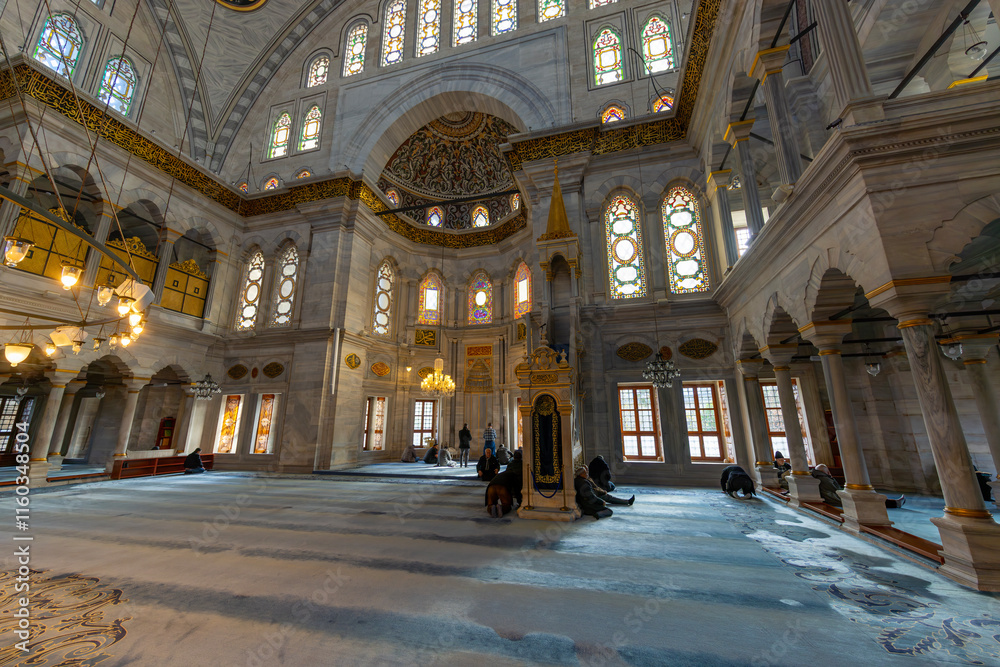 A beautiful view of the Nuruosmaniye Camii, the mosque near the Grand Bazaar in Istanbul, Turkey