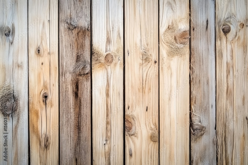 Fototapeta premium Close-up view of weathered, vertical wooden planks showing natural wood grain and knots.
