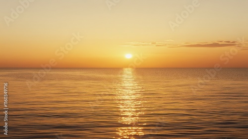 Golden sunset over a calm sea clear weather warm glow on the horizon