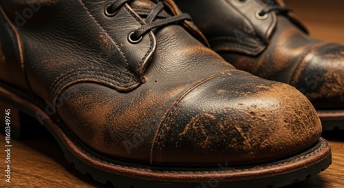 Worn Leather Boots Displaying Aged Texture and Detail photo