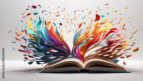 A Captivating Open Book with Colors Emanating from Its Pages, Representing the Power of Knowledge photo