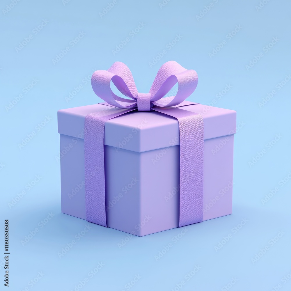Obraz premium Lavender gift box with ribbon on light blue background.