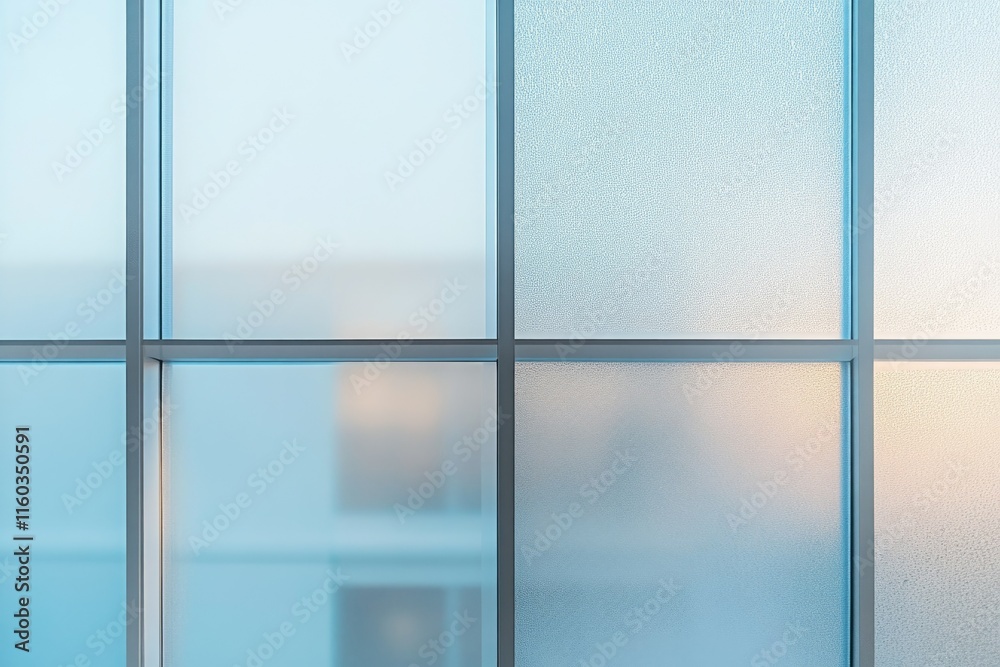Fototapeta premium Frosted glass panels create a soft, diffused light in a modern window design.