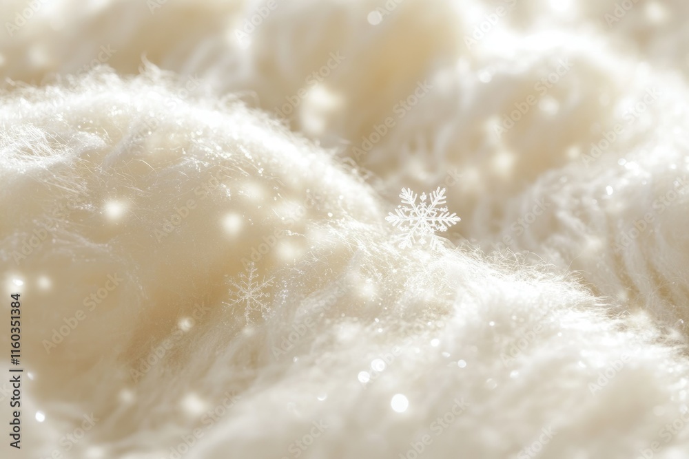 A single snowflake rests gently on a soft, fluffy, cream-colored surface, surrounded by sparkling lights. A single snowflake rests gently on a soft, fluffy, cream-colored surface, surrounded by sparkling lights.