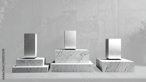 Digital illustration white podium room with white wall and floor