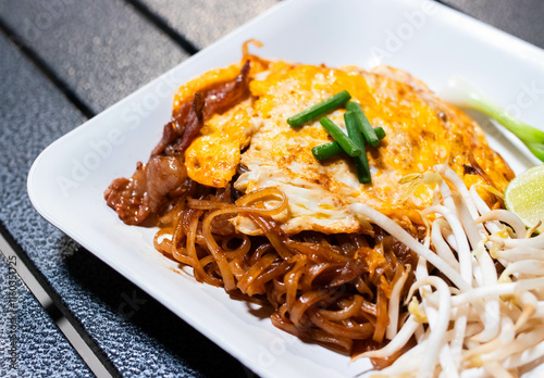 Korat stri fried noodle (Pad-Mee-Korat) in white plate.