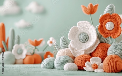 Knitted Flower Garden Crochet Flowers Pastel Colors Spring Decor