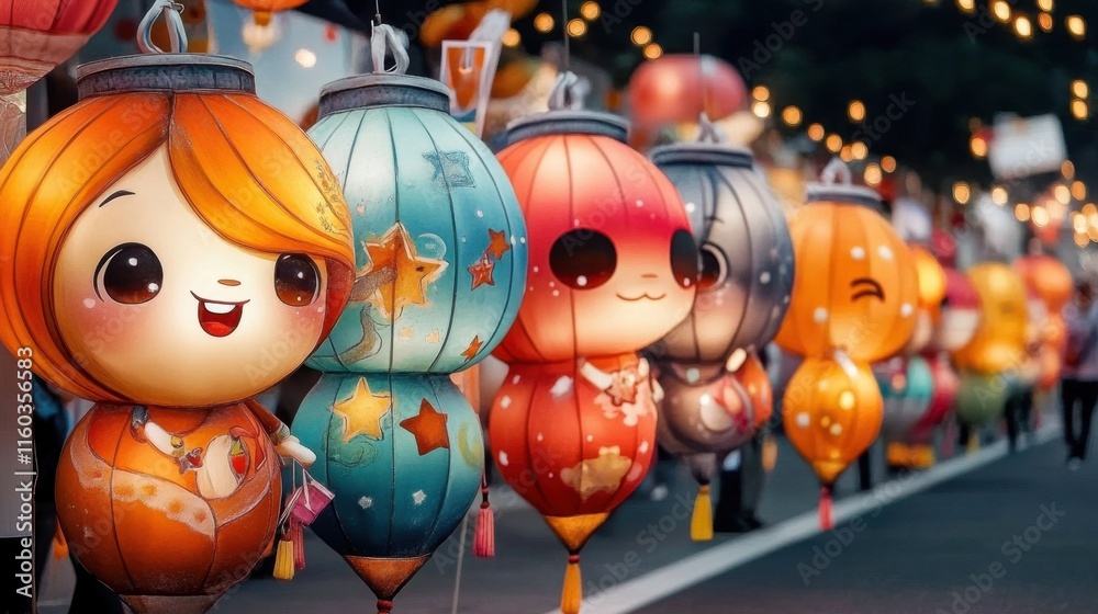 Naklejka premium Lantern Festival Vibrant lantern festival in taiwan celebrating culture and art in colorful night