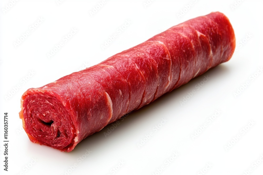 Rolled Beef Jerky: A Close-Up View of Thinly Sliced and Rolled Dehydrated Beef, Ready to Eat Rolled Beef Jerky: A Close-Up View of Thinly Sliced and Rolled Dehydrated Beef, Ready to Eat