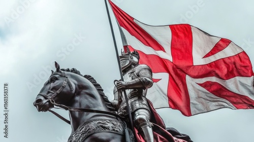 Saint george's day celebration with knight and flag on horseback