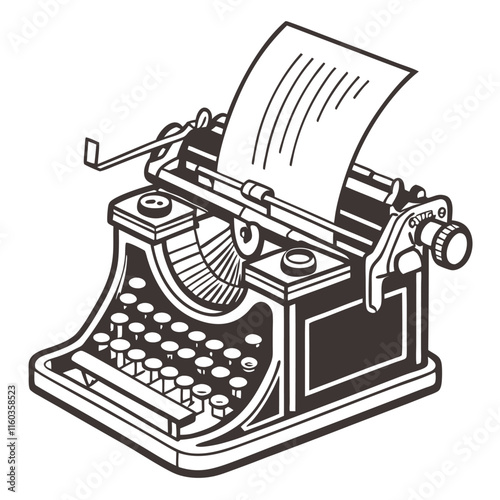 A vintage typewriter with a sheet of paper sticking out Illustrator Artwork