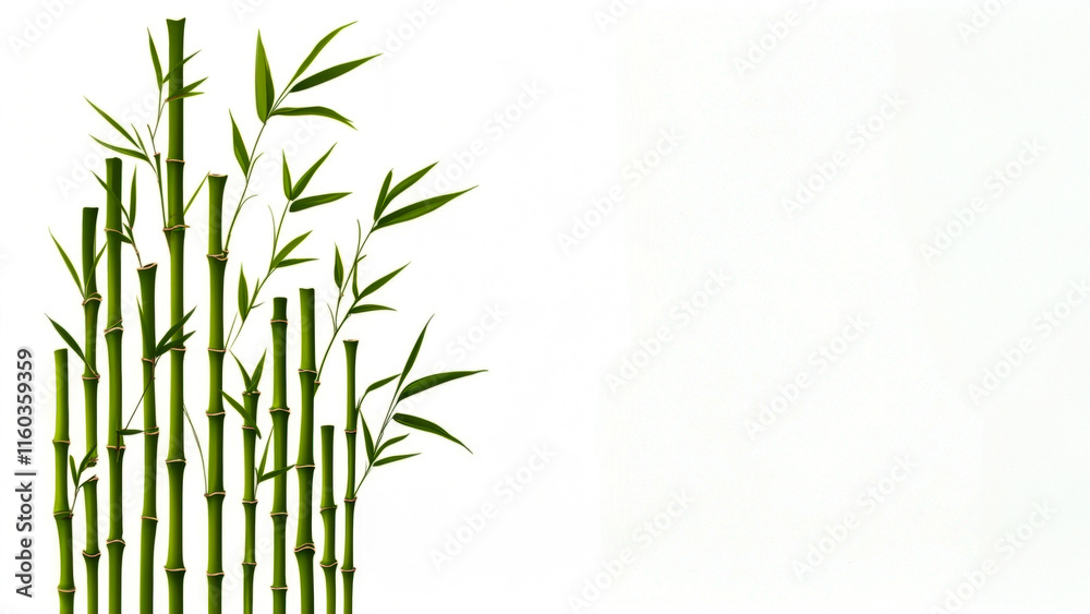 Naklejka premium Green bamboo stalks grow vertically against a neutral background in a serene natural setting