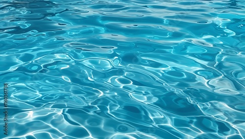 Transparent crystal blue clear water surface texture with ripples, splashes and bubbles, background- backdrop