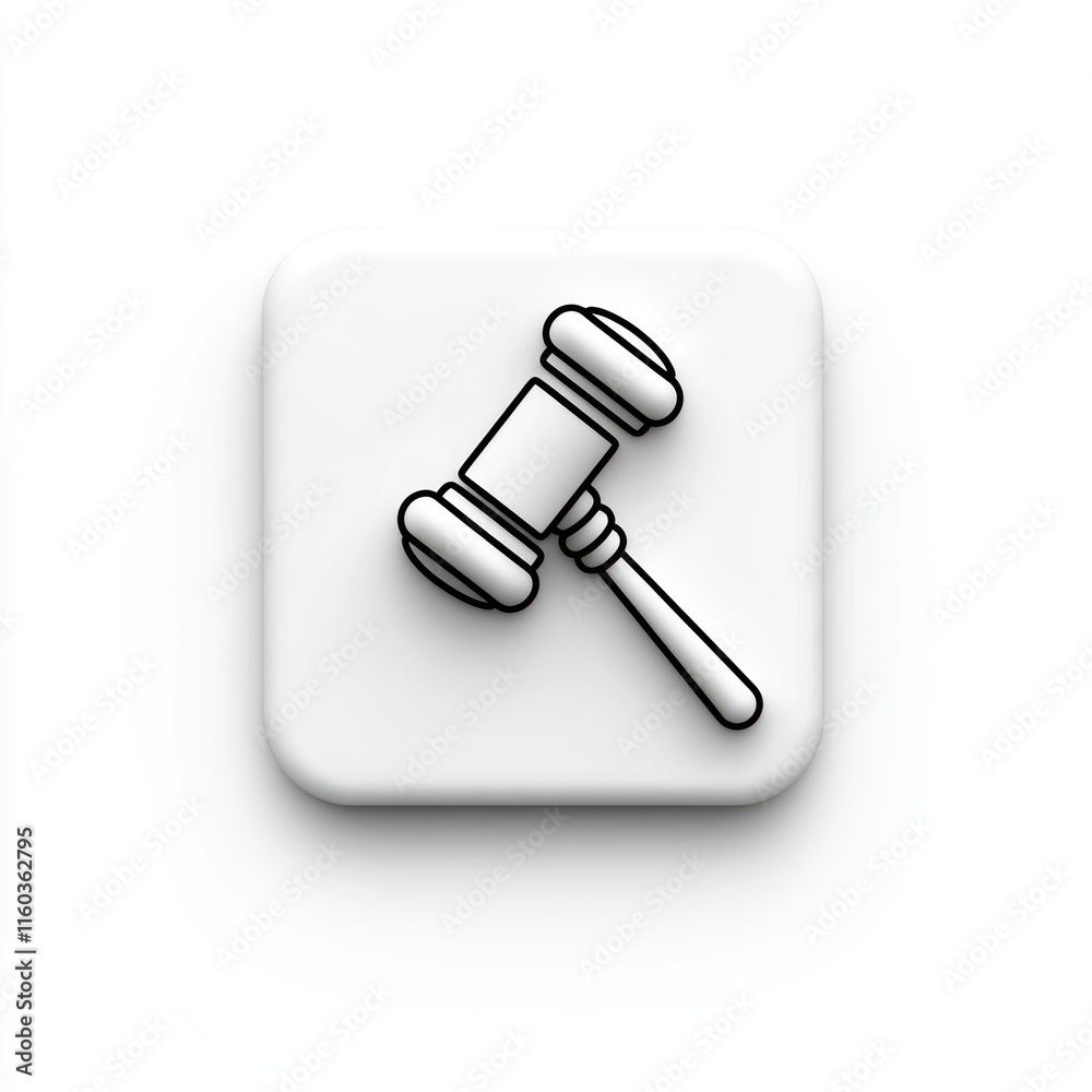 Gavel icon on a white square button.
