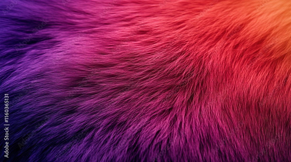 Fototapeta premium Vibrant gradient of purple and red textured fur surface in close-up