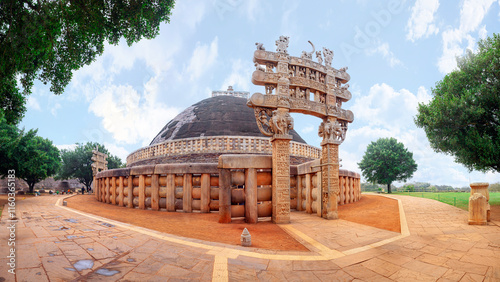 Great Stupa - ancient Buddhist monument. Sanchi, Madhya Pradesh, India