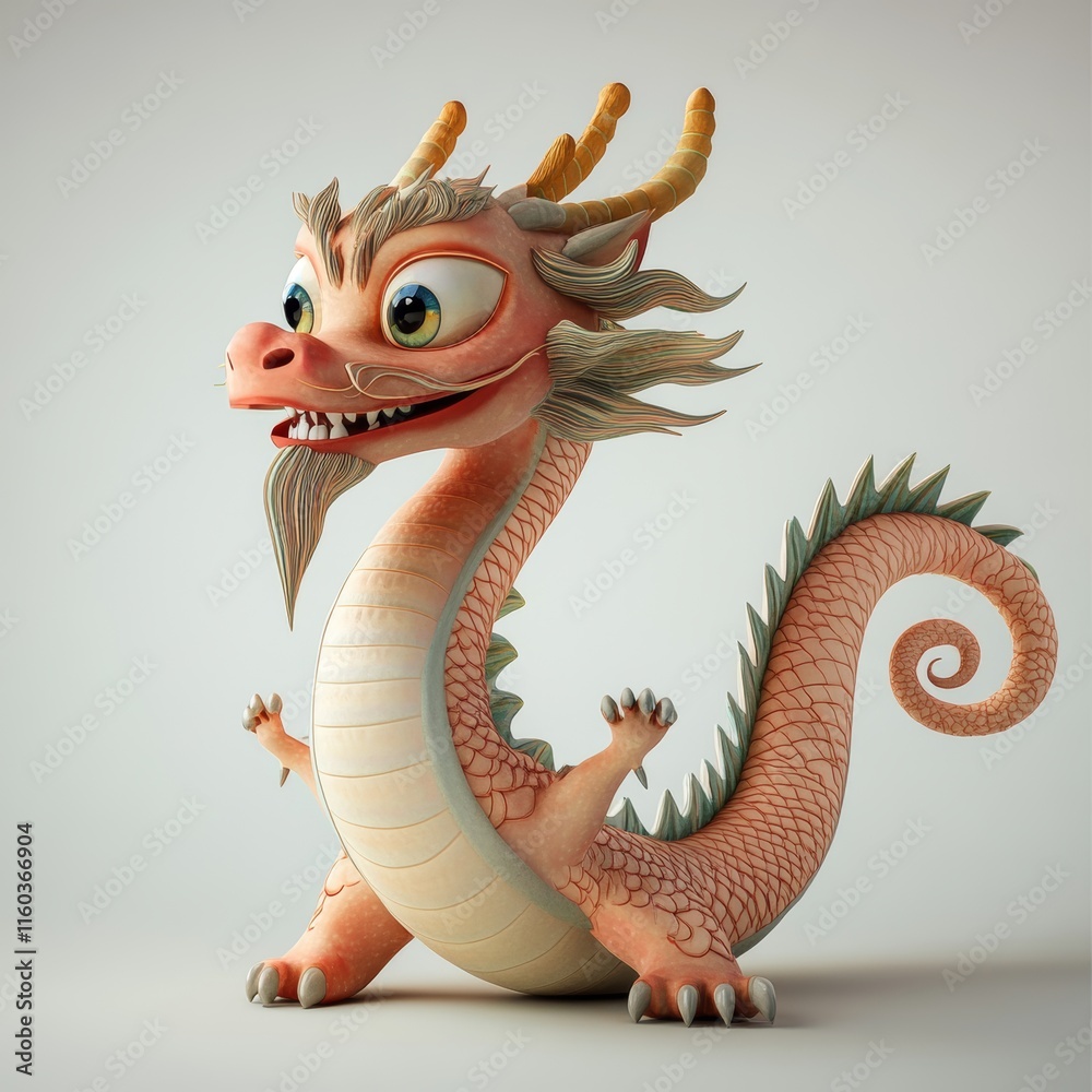 Fototapeta premium 3D illustration of a cute Chinese dragon