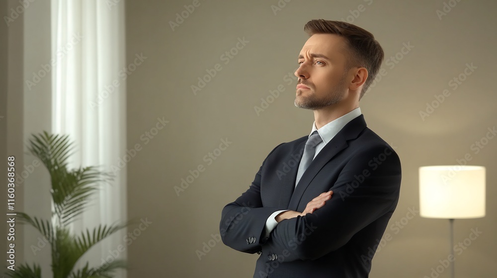 Confidently Contemplating: Close-Up Photo of a Thoughtful Businessman Indoors. AI Generated Confidently Contemplating: Close-Up Photo of a Thoughtful Businessman Indoors. AI Generated
