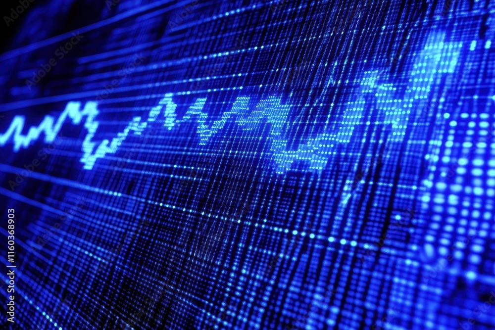 Blue digital stock market graph showing upward trend. Blue digital stock market graph showing upward trend.