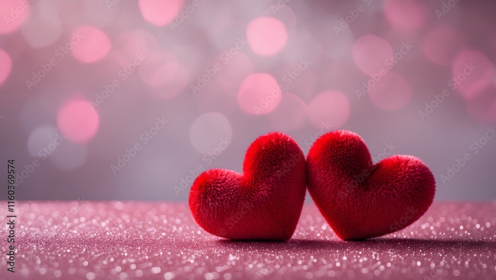 Obraz premium The red heart shapes on abstract light glitter background in love concept for valentines day with sweet and romantic moment. Ai Generative.