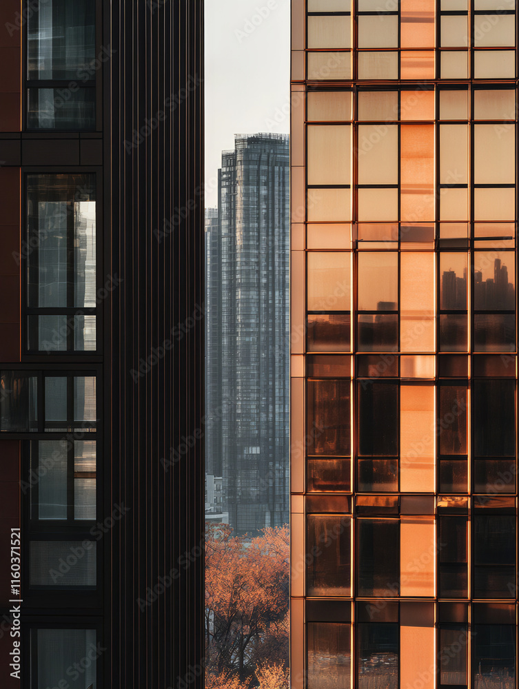Fototapeta premium Close-up City, Minimalism, Building Facades, Aesthetics, Spring, Autumn, Blooming Trees, Street, Perspective, Beautiful Architecture, Neutral Background, European City, New York, China