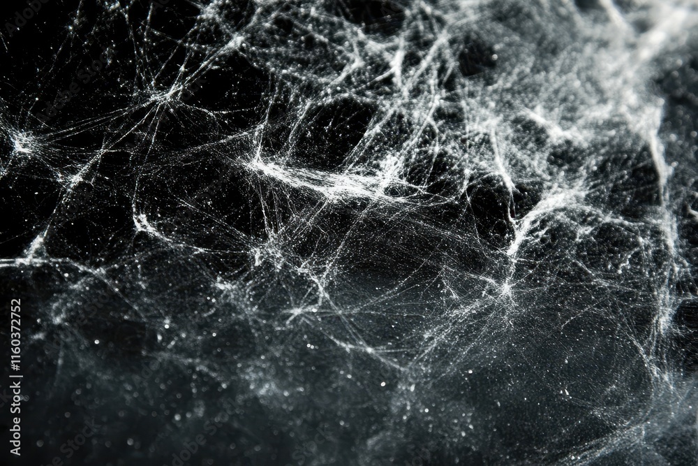 Close-up of intricate spiderweb against dark background. Close-up of intricate spiderweb against dark background.