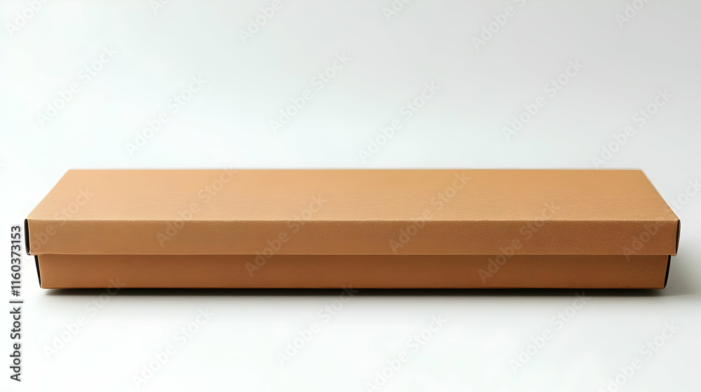 Closed Rectangular Cardboard Box Rests on a White Surface Closed Rectangular Cardboard Box Rests on a White Surface