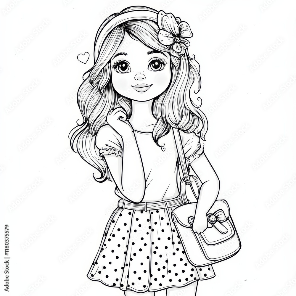 Sweet Dreams Coloring Book Girl: A sweet girl with long, flowing hair and a charming smile is adorned with a simple floral headband. Sweet Dreams Coloring Book Girl: A sweet girl with long, flowing hair and a charming smile is adorned with a simple floral headband.