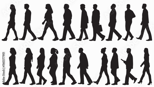 silhouettes of group of people walking. Vector silhouette of people walking
