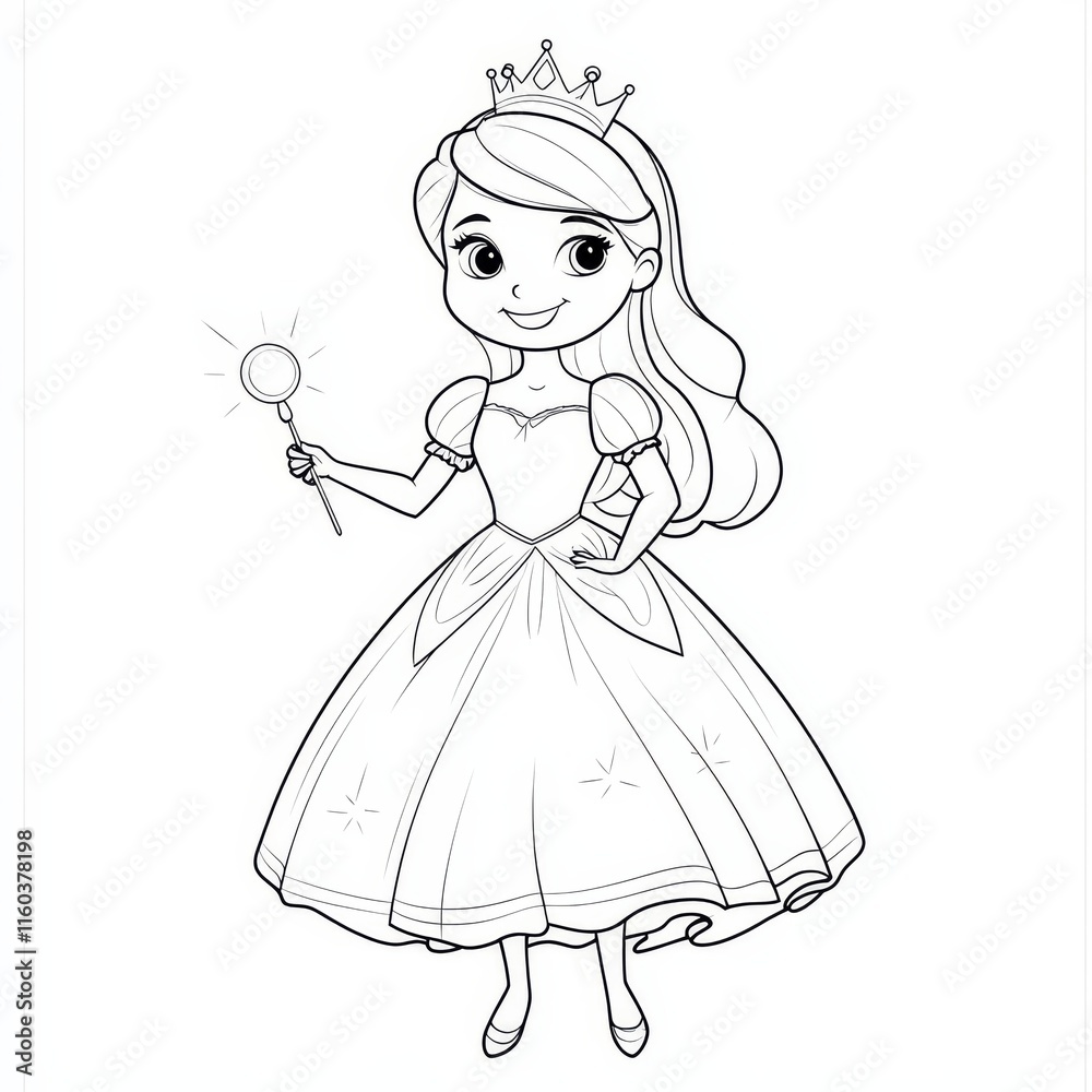 Enchanting Princess: A charming illustration depicts a princess holding a magic wand, radiating grace and whimsy in her elegant attire. Enchanting Princess: A charming illustration depicts a princess holding a magic wand, radiating grace and whimsy in her elegant attire.