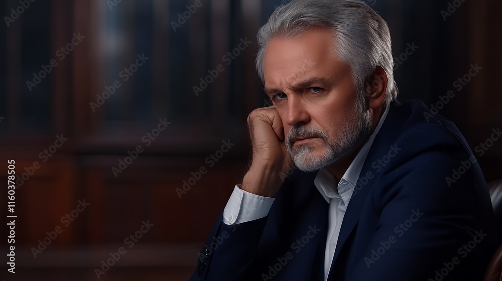Pensively Pondering: Close-Up Photo of a Thoughtful Senior Man in a Dark Room. AI Generated Pensively Pondering: Close-Up Photo of a Thoughtful Senior Man in a Dark Room. AI Generated