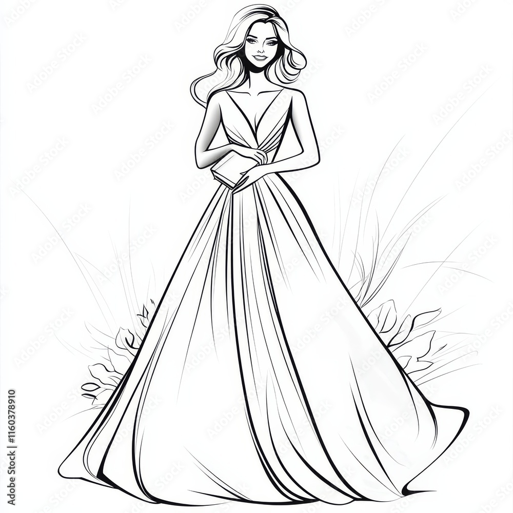Bridal Elegance: A captivating sketch of a bride in a flowing gown, her grace and poise emanating from every line. This minimalist illustration captures the essence of a bride's beauty. Bridal Elegance: A captivating sketch of a bride in a flowing gown, her grace and poise emanating from every line. This minimalist illustration captures the essence of a bride's beauty.