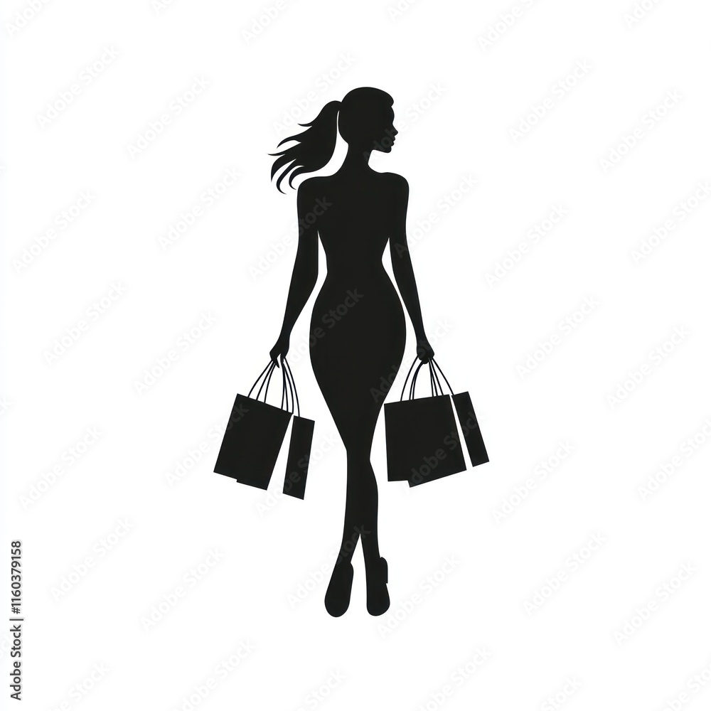 Elegant woman silhouette carrying shopping bags. Elegant woman silhouette carrying shopping bags.