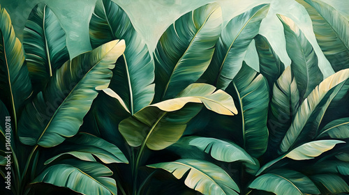 Wallpaper Mural Lush Tropical Foliage Painting Depicts Vibrant Green Banana Leaves Artistically Gracefully Torontodigital.ca