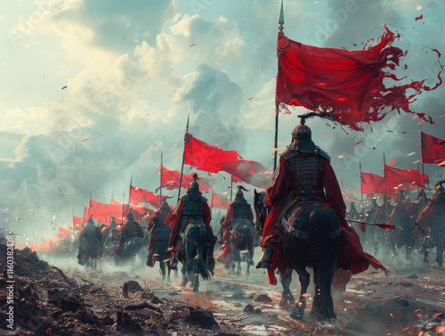 Chinese style ancient warfare military scene