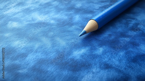 Close-up of a blue colored pencil on blue textured paper. photo