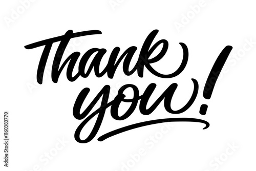 Thank you handwritten calligraphy text with exclamation mark in black ink on a white background, perfect for greeting cards, social media, and business appreciation designs