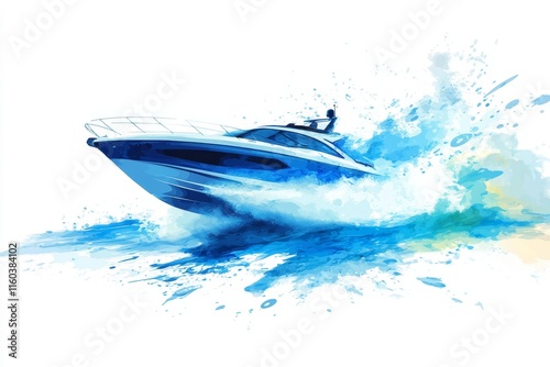 A dynamic illustration of a speedboat cutting through vibrant blue waves.