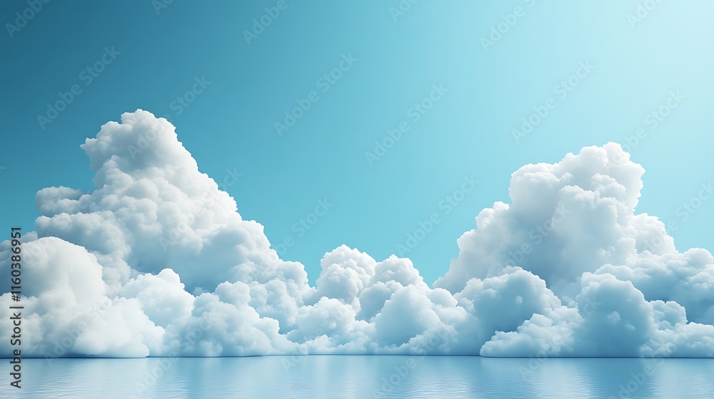 Soft Blue Clouds Against Calm Blue Sky Over Serene Water Surface Soft Blue Clouds Against Calm Blue Sky Over Serene Water Surface