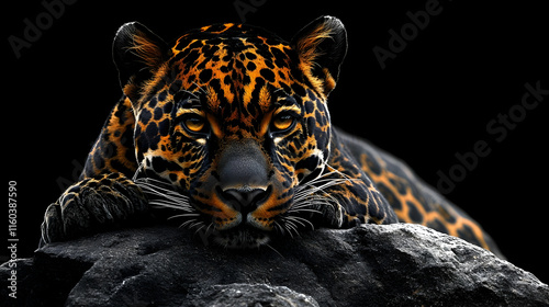 Jaguar Rests on Rock, Inten...