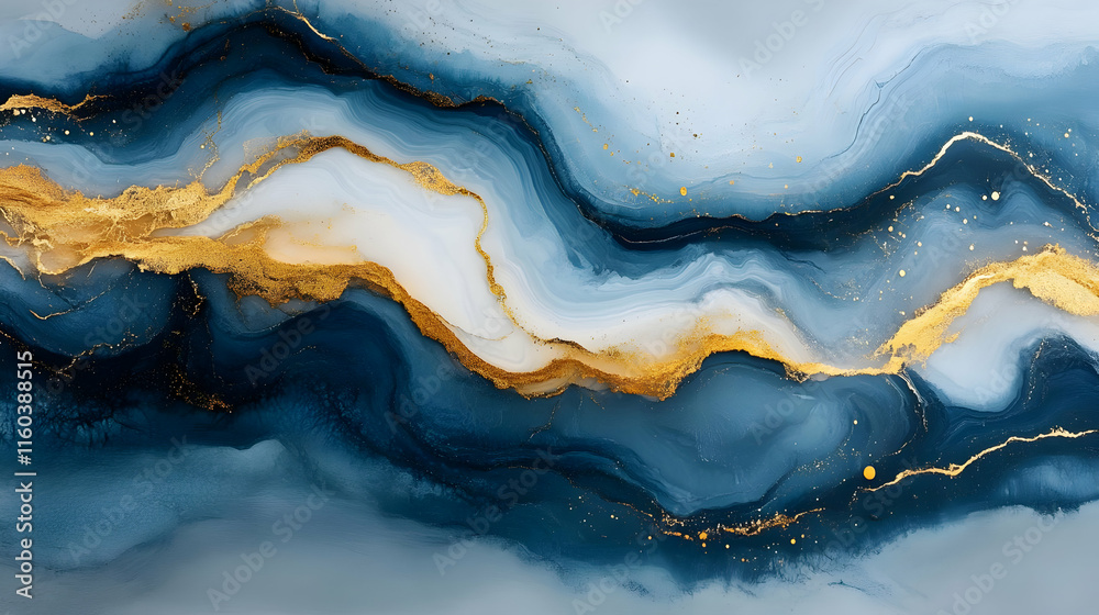 Fototapeta premium Blue and Gold Abstract Art Flows Beautifully