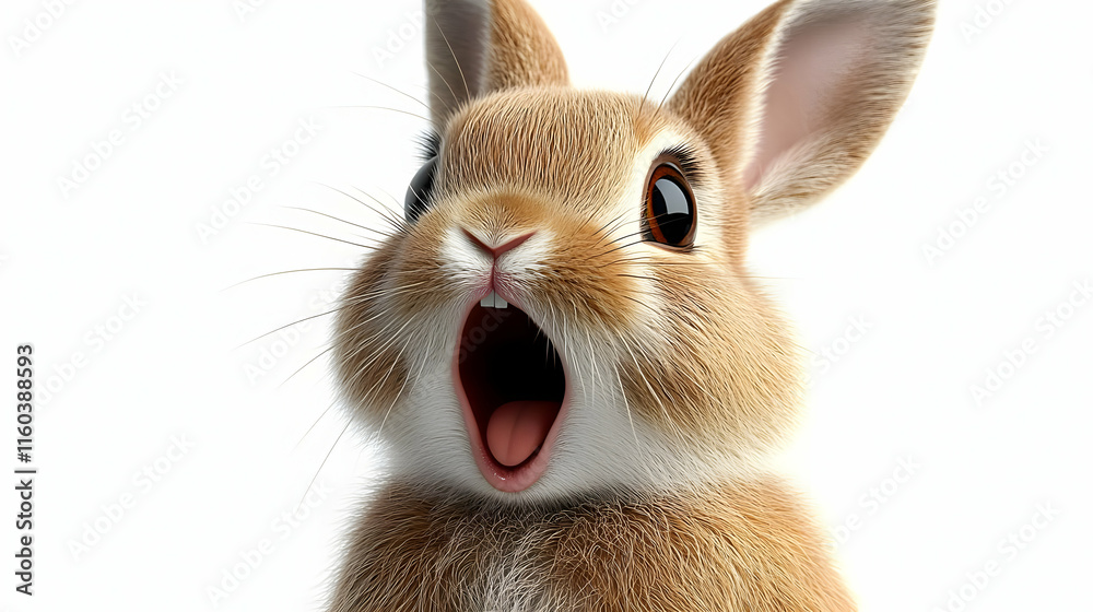 Fototapeta premium Cute Bunny Rabbit Opens Mouth Wide, Showing Teeth and Tongue