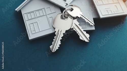 Mortgage, investment, real estate and property concept - close up of house keys. 3d rendering