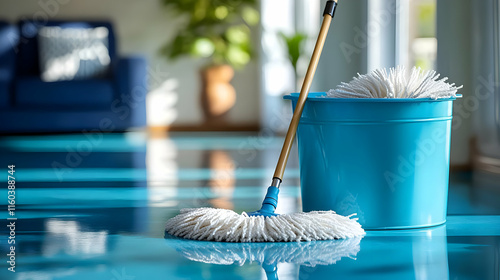 Mop Cleans Floor with Bucke...