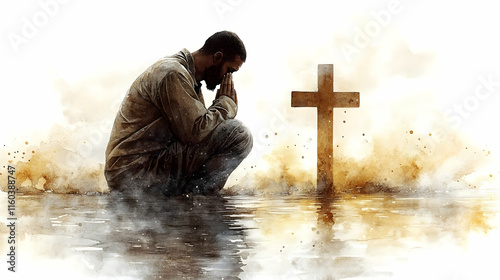 Man Prays at Cross: Faith, ...