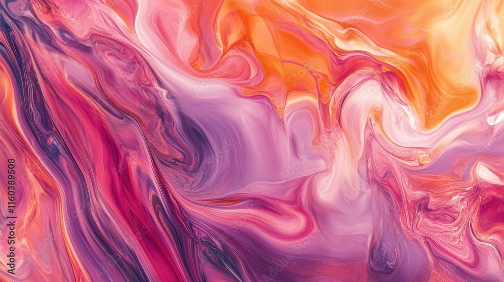 Fototapeta premium A modern abstract design with soft, undulating liquid shapes in pastel pink and orange, highlighted with glossy reflections, in 4K